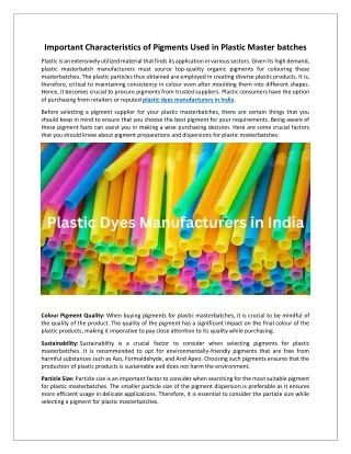 Important Characteristics of Pigments Used in Plastic Masterbatches