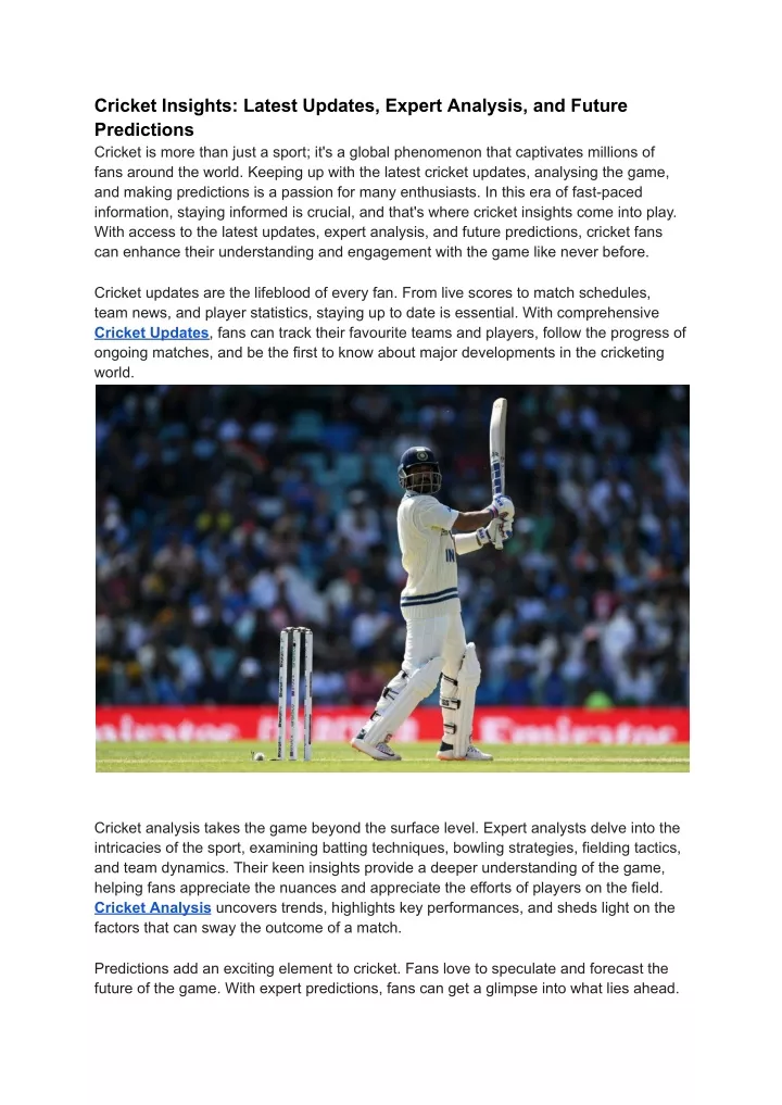 cricket insights latest updates expert analysis