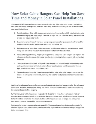 How Solar Cable Hangers Can Help You Save Time and Money in Solar Panel Installations