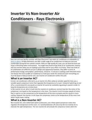 Inverter Vs Non-Inverter Air Conditioners - Rays Electronics