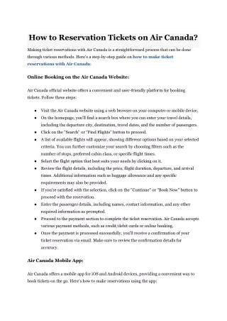 how to reservation tickets on air canada