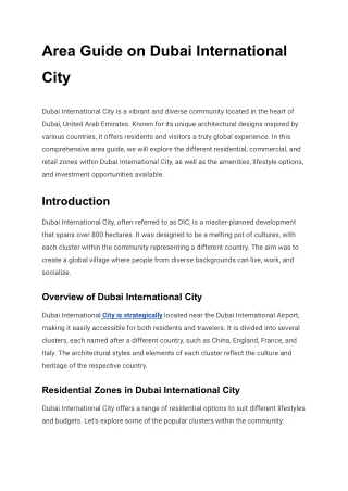 Area Guide on Dubai International City