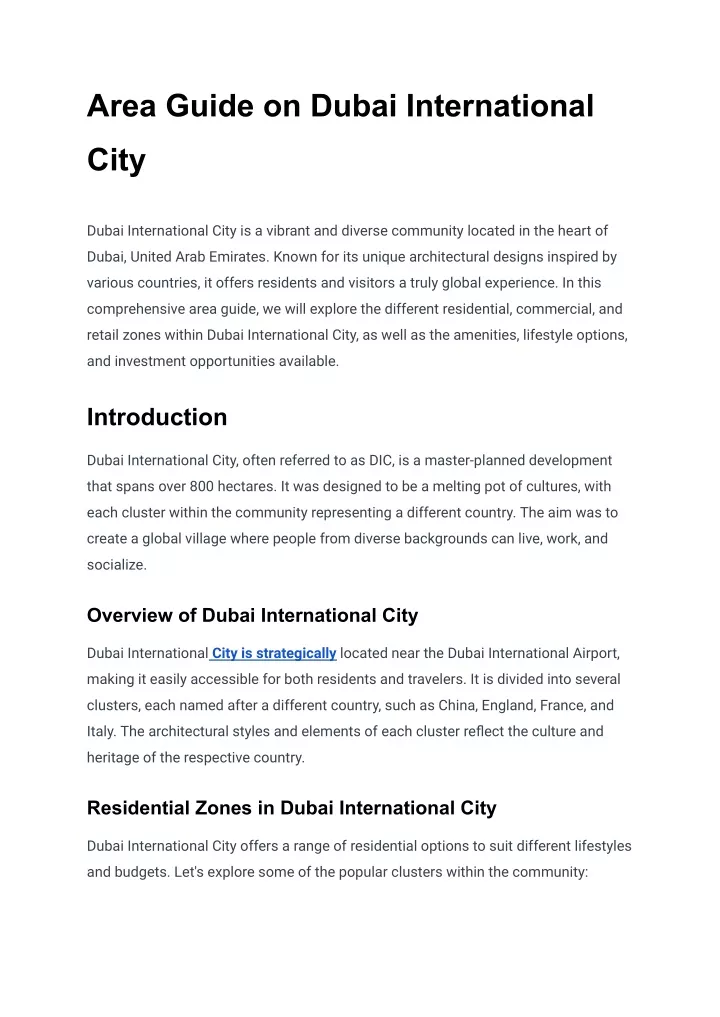 area guide on dubai international