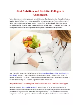 Best Nutrition and Dietetics Colleges in Chandigarh
