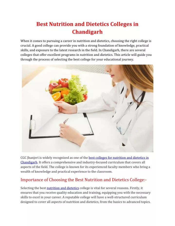 best nutrition and dietetics colleges