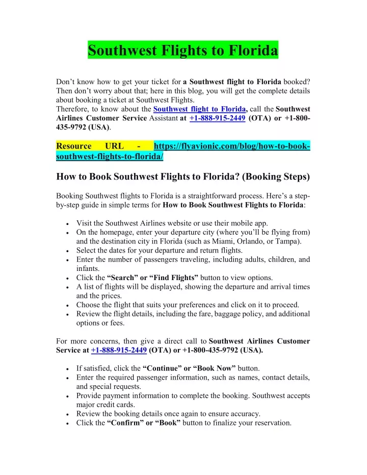 southwest flights to florida