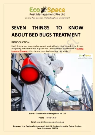 SEVEN THINGS TO KNOW ABOUT BED BUG TREATMENT SINGAPORE