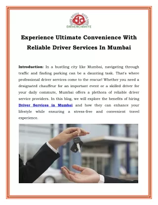 Experience Ultimate Convenience With Reliable Driver Services In Mumbai