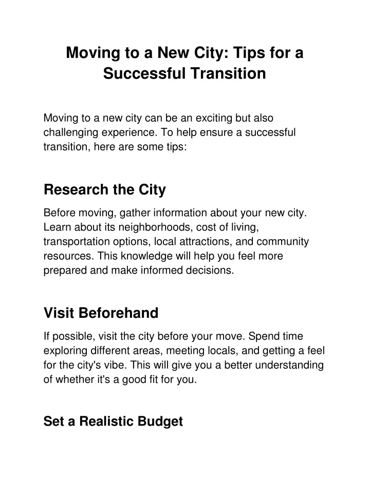 moving to a new city tips for a successful