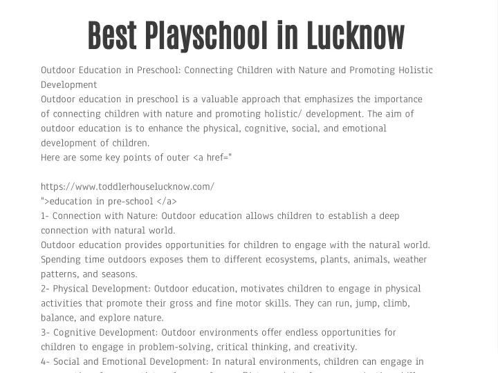 best playschool in lucknow outdoor education