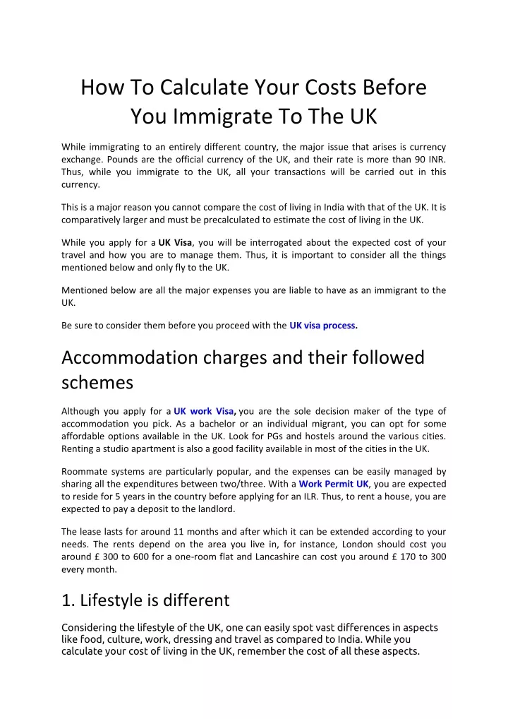 how to calculate your costs before you immigrate