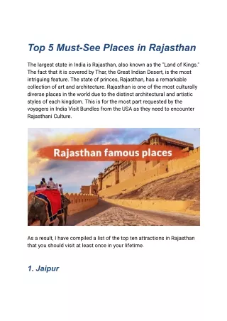 Top 5 Must-See Places in Rajasthan