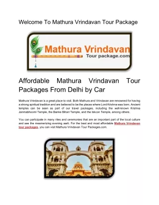 Affordable Mathura Vrindavan Tour ackages From Delhi by Car