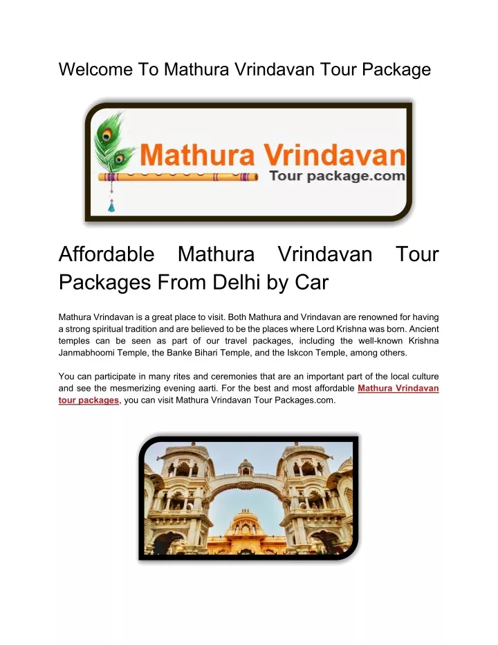 welcome to mathura vrindavan tour package