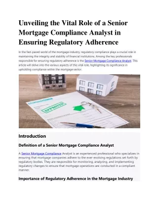 Unveiling the Vital Role of a Senior Mortgage Compliance Analyst
