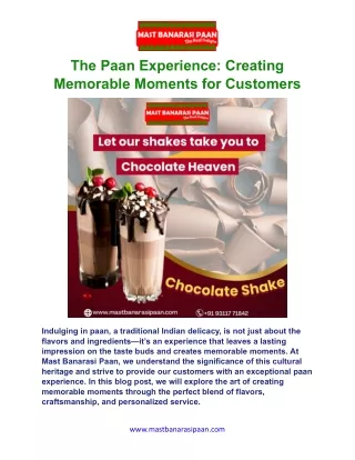 The Paan Experience: Creating Memorable Moments for Customers.
