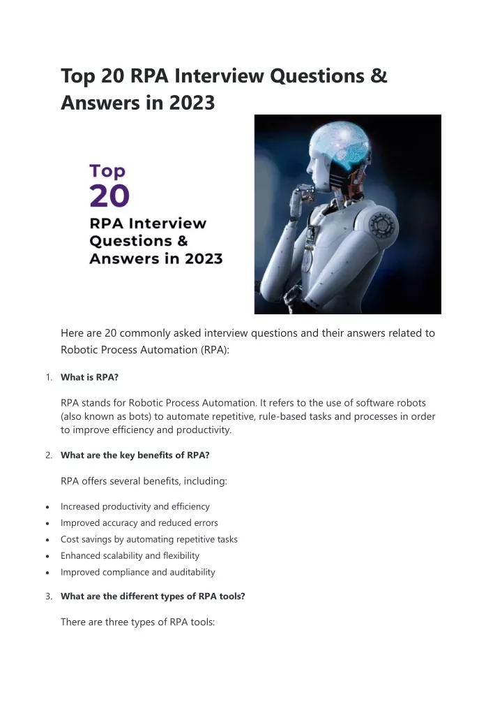 top 20 rpa interview questions answers in 2023