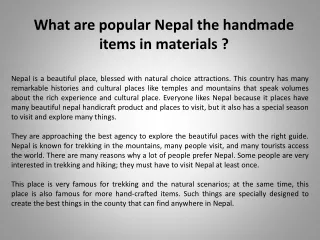 What are popular Nepal the handmade items in materials