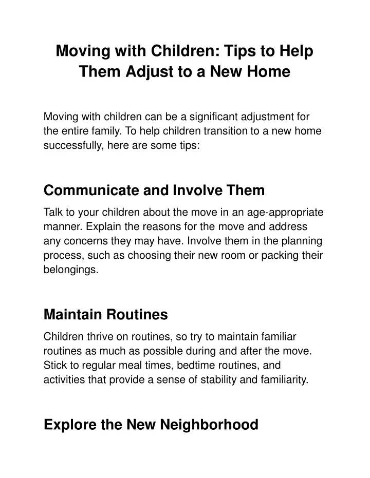 moving with children tips to help them adjust to a new home