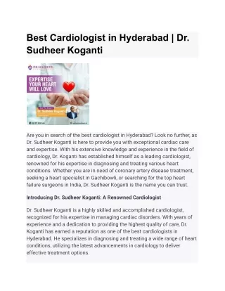 Best Cardiologist in Hyderabad _ dr.sudheer