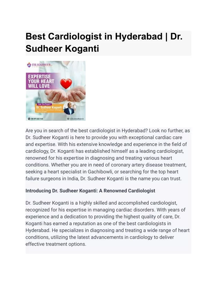 best cardiologist in hyderabad dr sudheer koganti