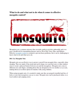What to do and what not to do when it comes to effective mosquito control