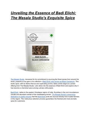 Unveiling the Essence of Badi Elichi: The Masala Studio's Exquisite Spice