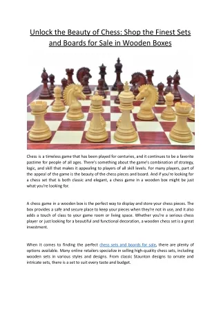 Unlock the Beauty of Chess - Shop the Finest Sets and Boards for Sale in Wooden Boxes