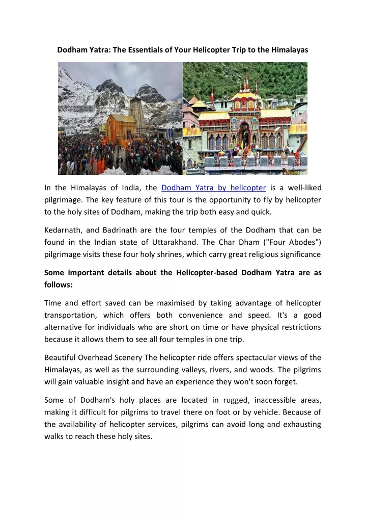 dodham yatra the essentials of your helicopter