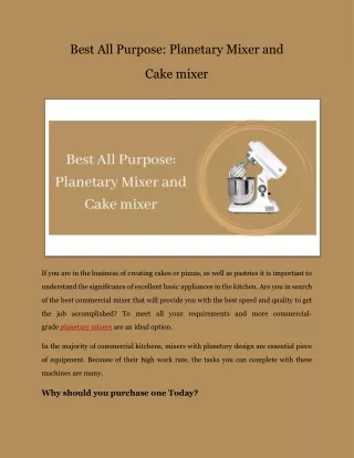 Best All Purpose-Planetary Mixer and Cake mixer