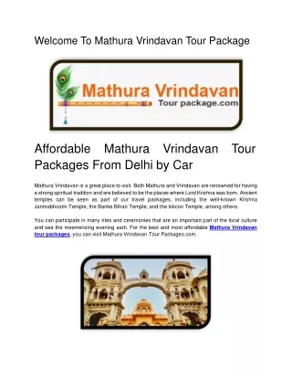 Affordable Mathura Vrindavan Tour Packages From Delhi by Car