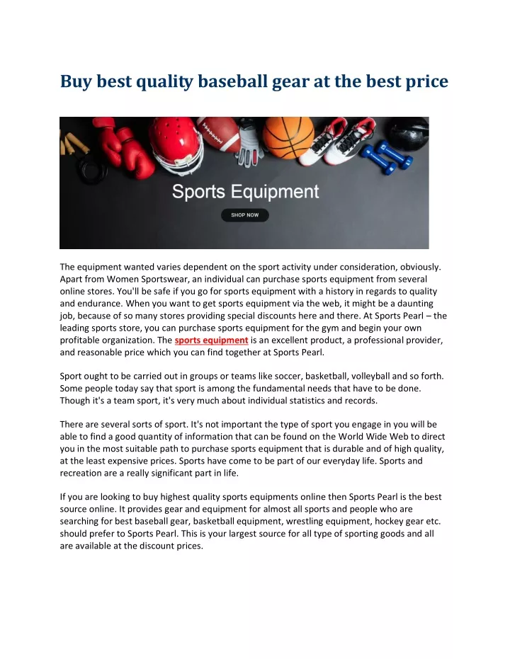 buy best quality baseball gear at the best price