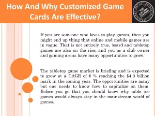 How And Why Customized Game Cards Are Effective