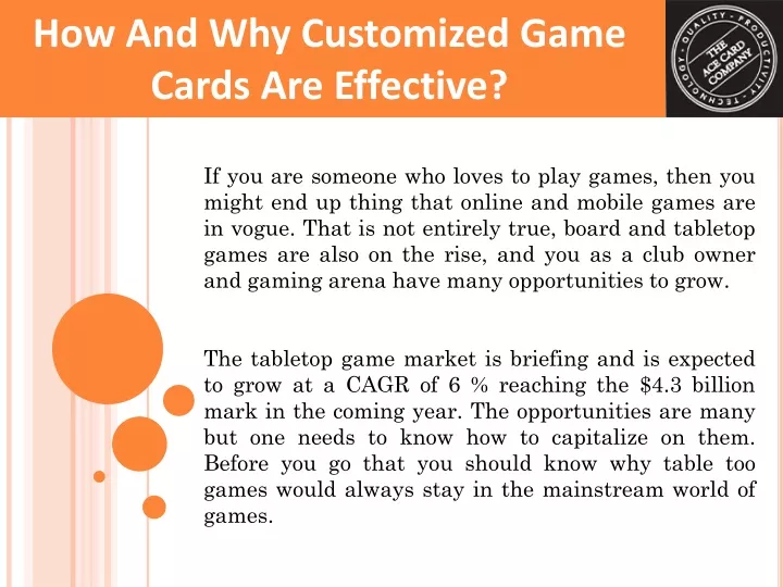 how and why customized game cards are effective