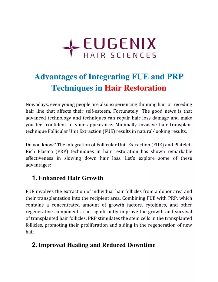 advantages of integrating fue and prp techniques