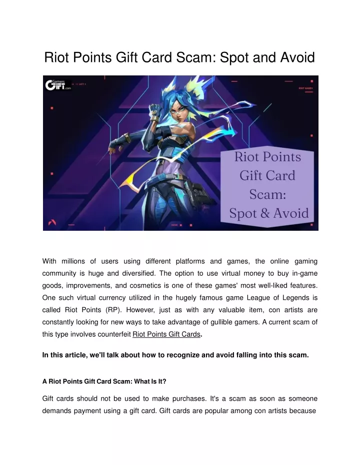 riot points gift card scam spot and avoid