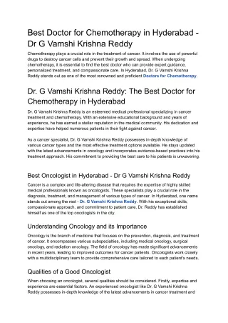 Best Doctor for Chemotherapy in Hyderabad - Dr G Vamshi Krishna Reddy