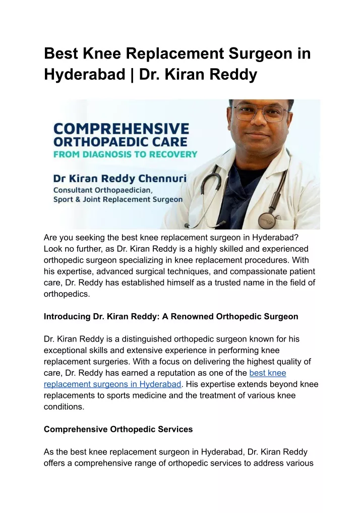 best knee replacement surgeon in hyderabad