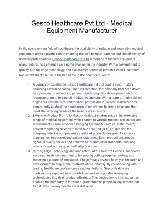 Gesco Healthcare Pvt Ltd - Medical Equipment Manufacturer