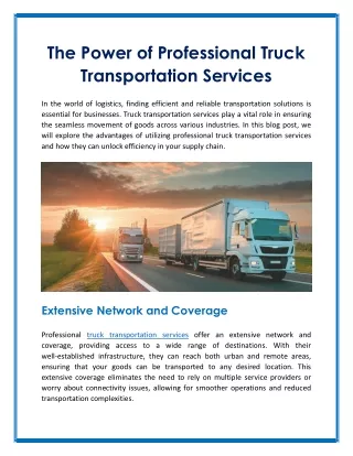 The Power of Professional Truck Transportation Services