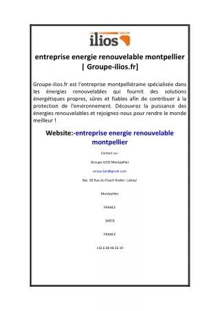 entreprise energie renouvelable montpellier  Groupe-ilios.fr