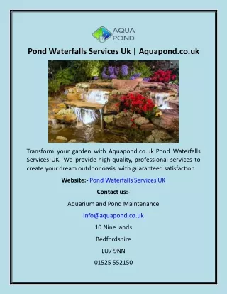 Pond Waterfalls Services Uk  Aquapond.co.uk