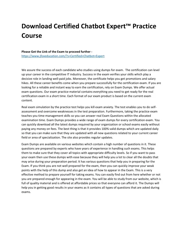 download certified chatbot expert practice course