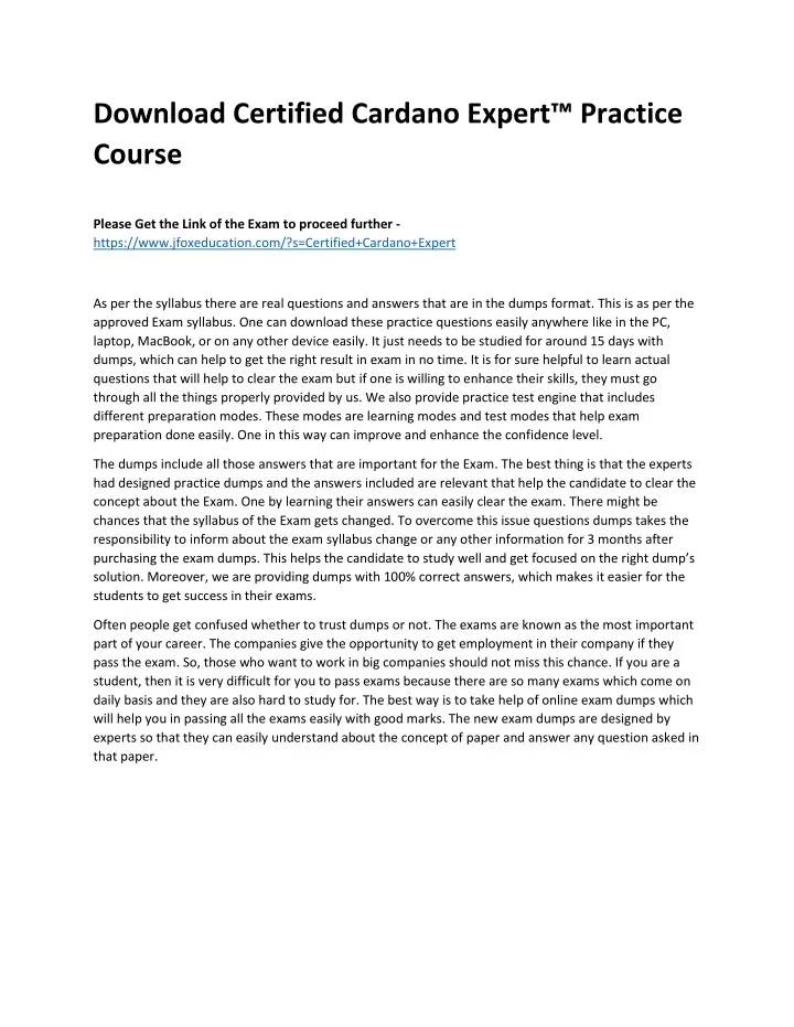 download certified cardano expert practice course