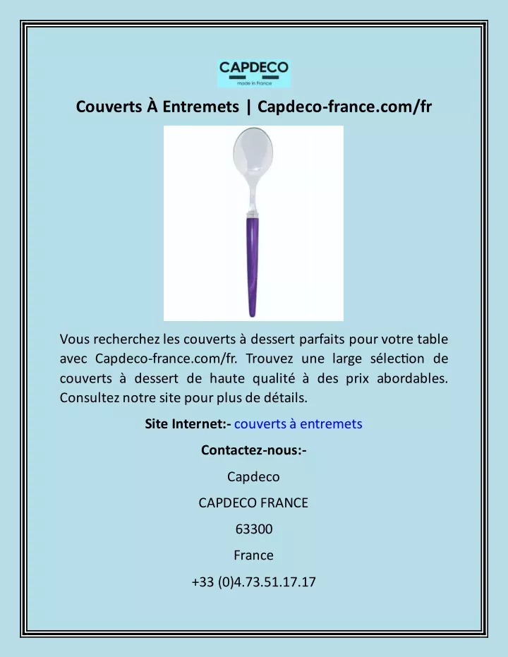 couverts entremets capdeco france com fr