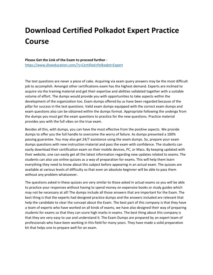 download certified polkadot expert practice course