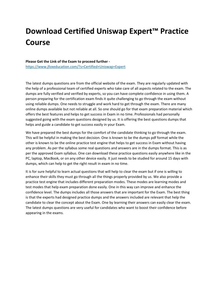 download certified uniswap expert practice course