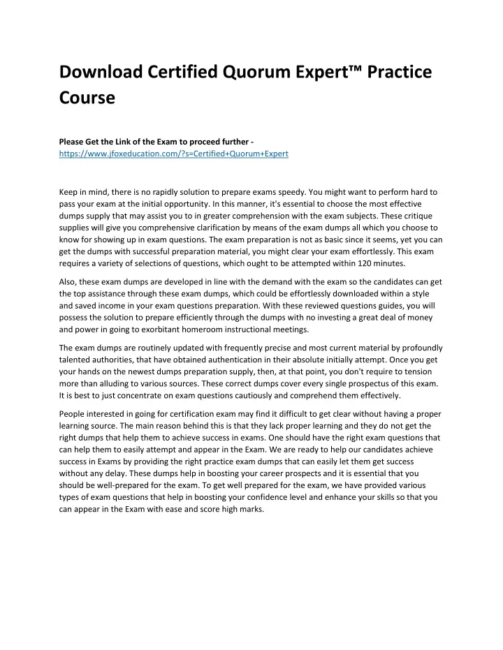 download certified quorum expert practice course