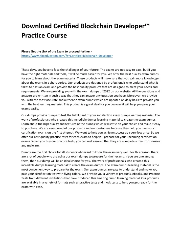 download certified blockchain developer practice