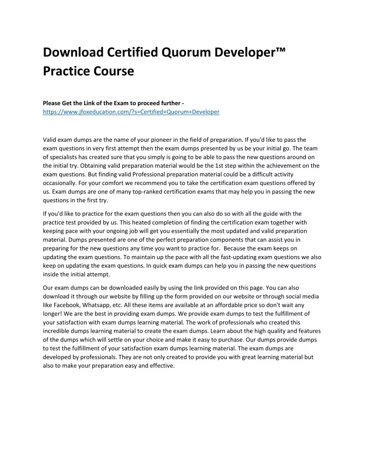 download certified quorum developer practice